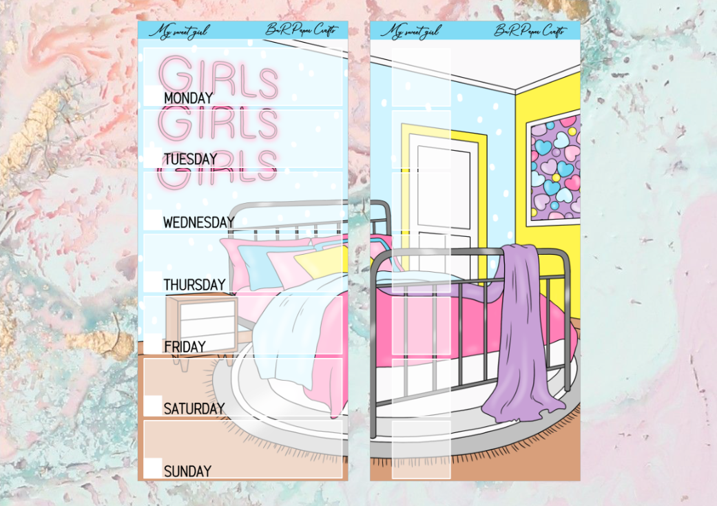 My sweet girl Hobonichi full page kit | Weeks Vertical Planner Stickers
