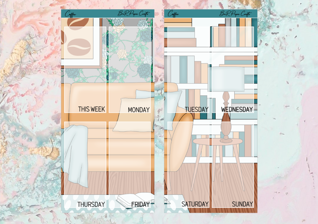 Coffee PP weeks full page kit | Weeks Vertical Planner Stickers