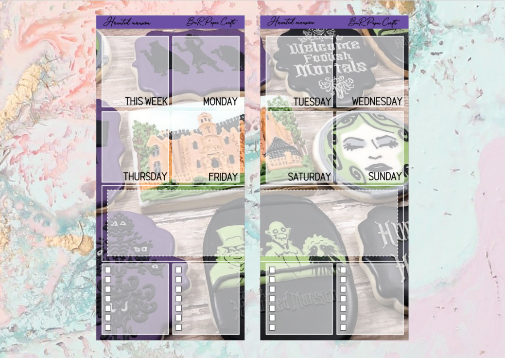Haunted mansion Ideas full page kit | Weeks Vertical Planner Stickers