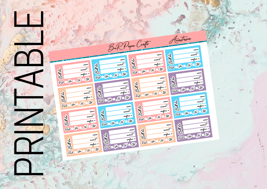 PRINTABLE Anastasia Bill due add ons | Standard Vertical Planner Stickers