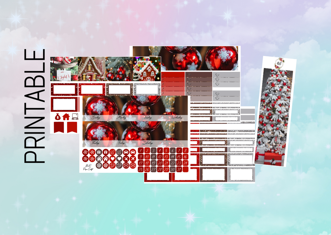 PRINTABLE Red Christmas Monthly kit | Standard Vertical Planner Stickers