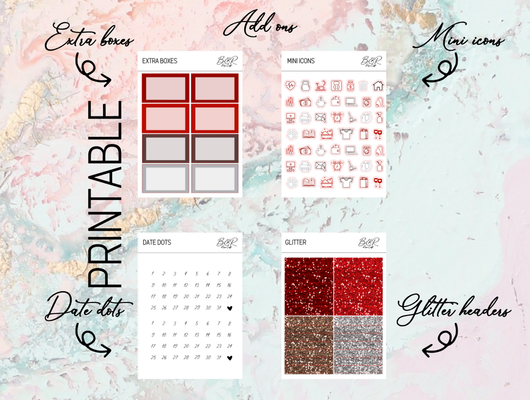 PRINTABLE Red Christmas Add ons sheets | Standard Vertical Planner Stickers