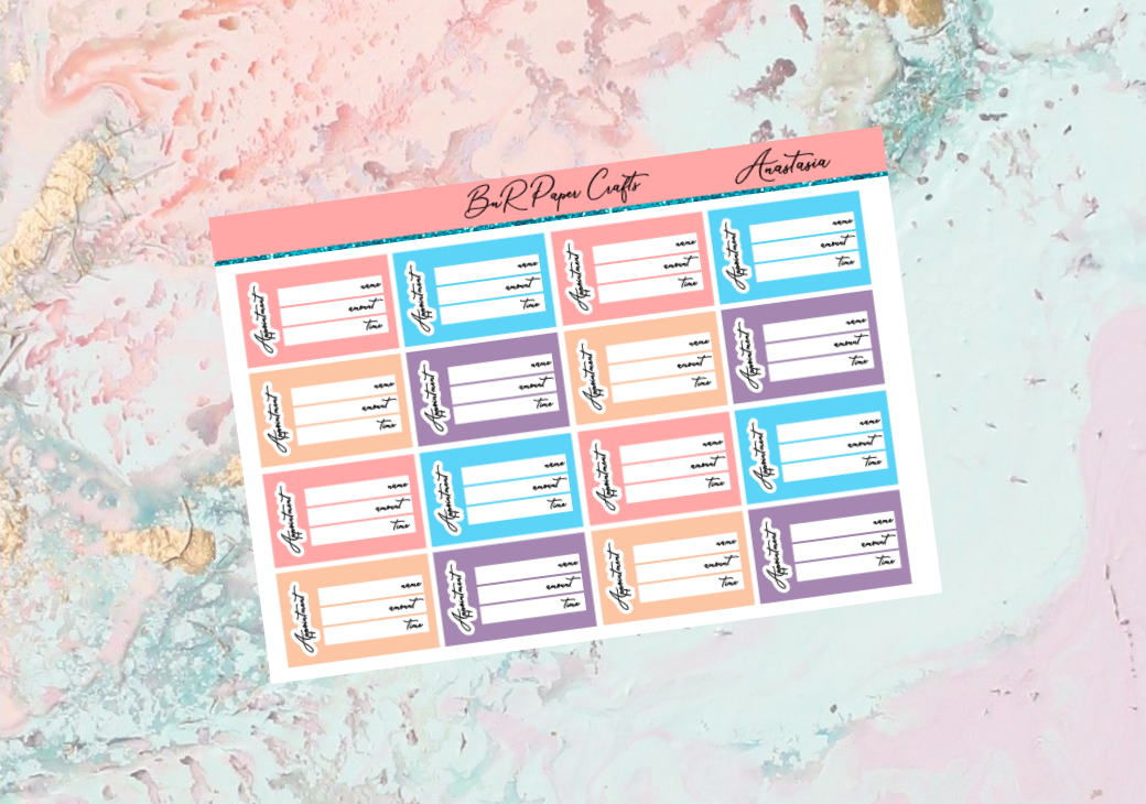 Anastasia Appointment label add on sheet | Standard Vertical Planner Stickers