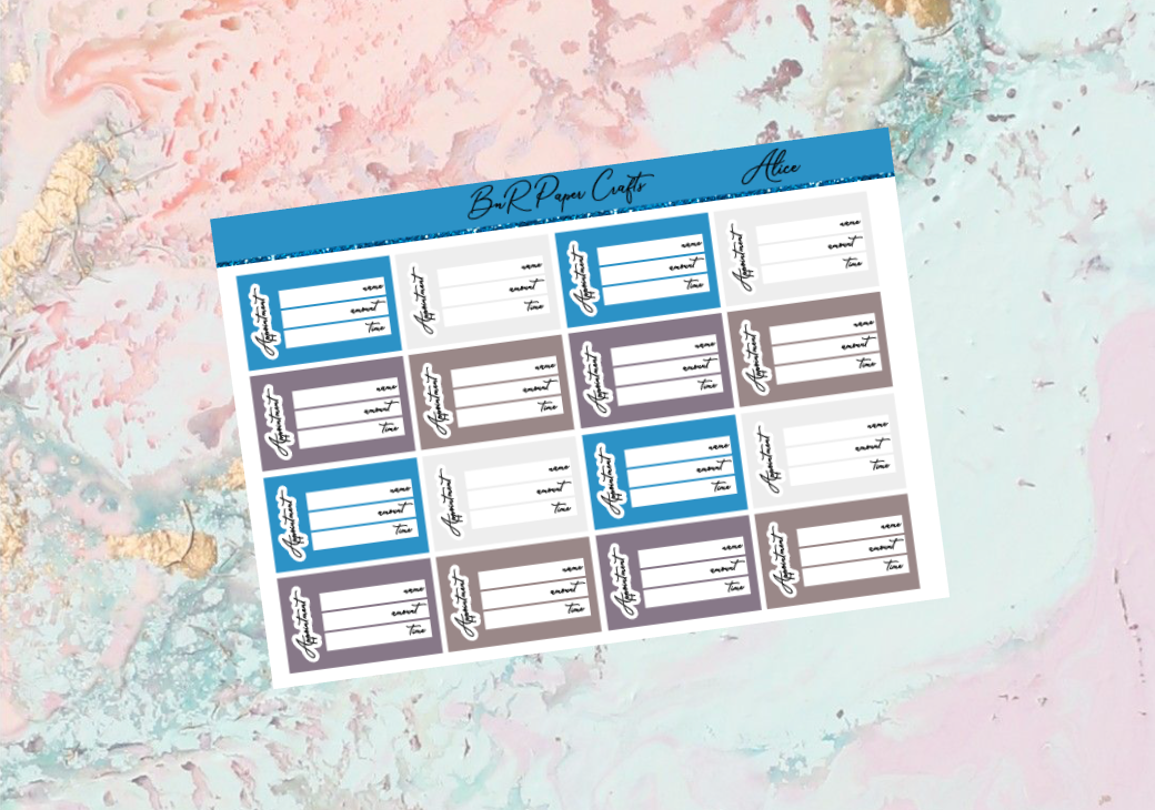 Alice Appointment label add on sheet | Standard Vertical Planner Stickers