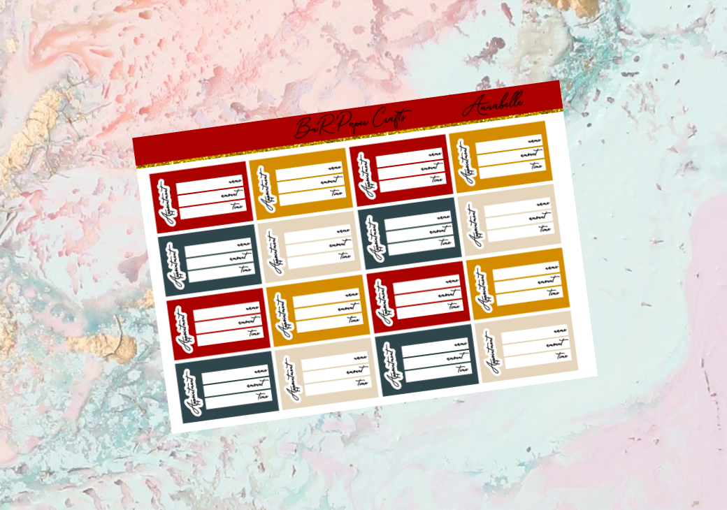 Annabelle Appointment label add on sheet | Standard Vertical Planner Stickers