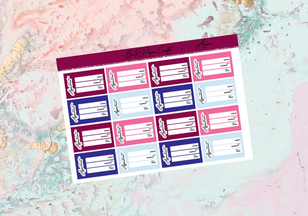 Anna Appointment label add on sheet | Standard Vertical Planner Stickers