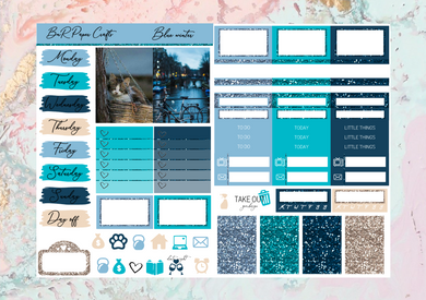 Blue winter Micro kit | Standard Vertical Planner Stickers