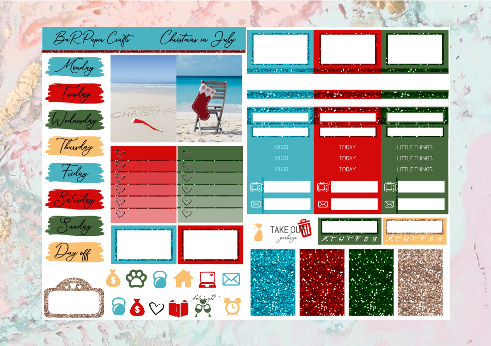 Christmas in July Micro kit | Standard Vertical Planner Stickers