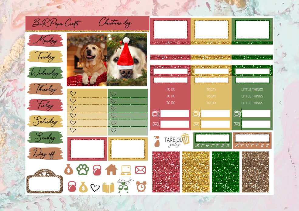 Christmas dogs Micro kit | Standard Vertical Planner Stickers