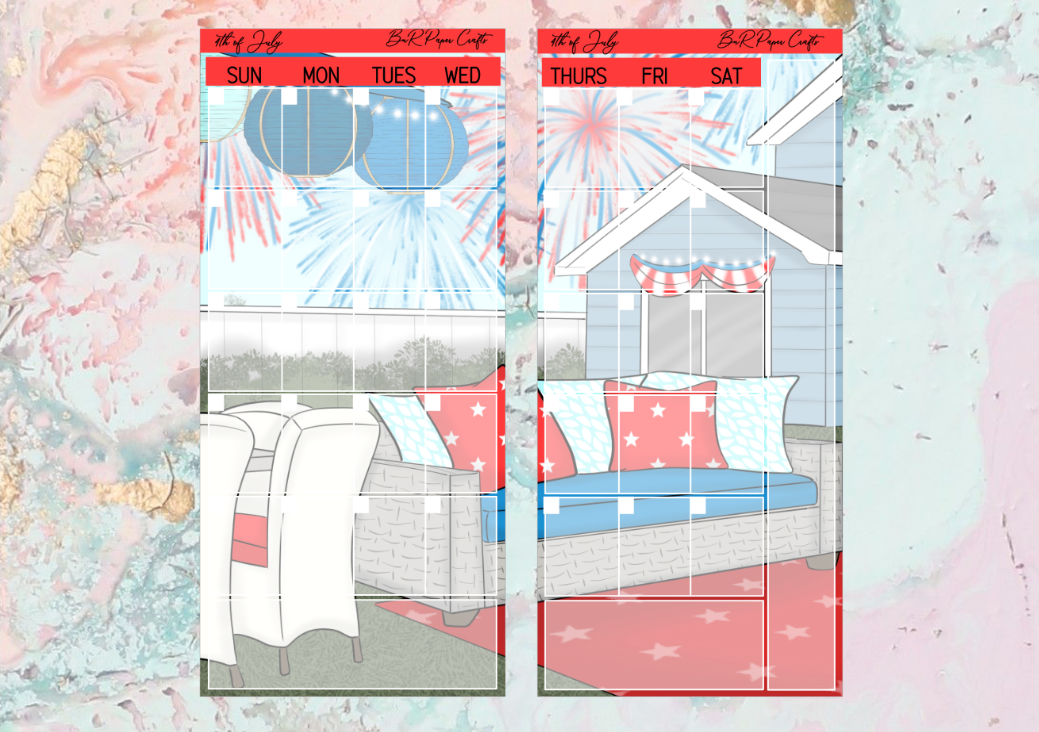 4th of July Monthly full page kit | Weeks Vertical Planner Stickers